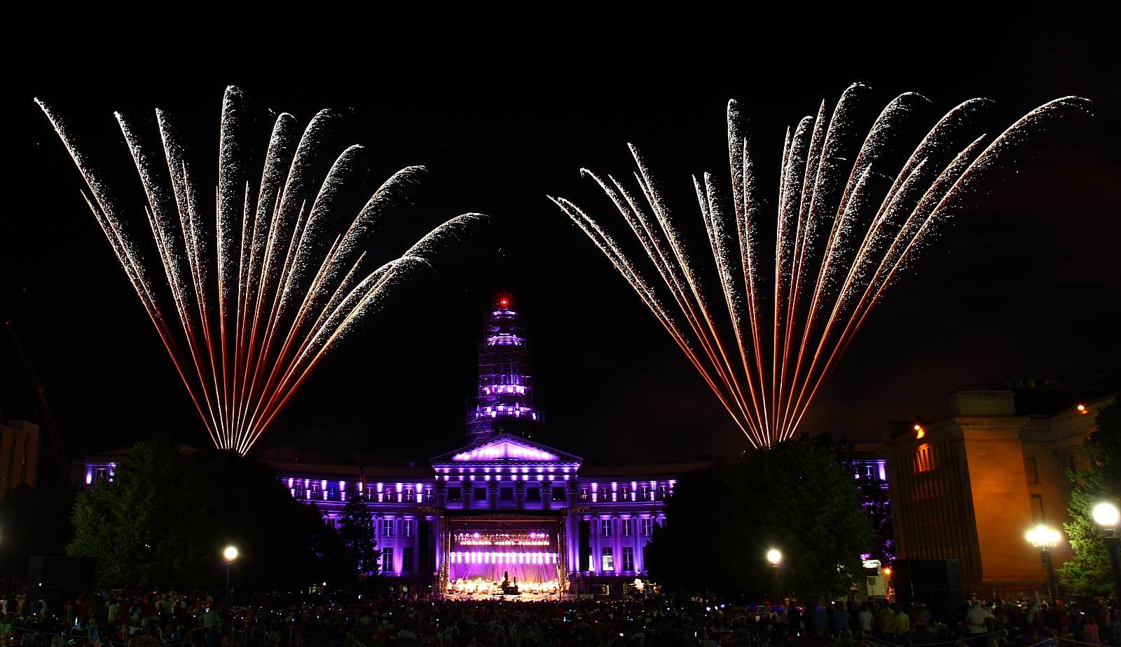Denver Civic Center Park, 2013 - Fireworks over the Denver County Courthouse displayed along with a performance from the Denver Symphony. by Scott Smith Photos