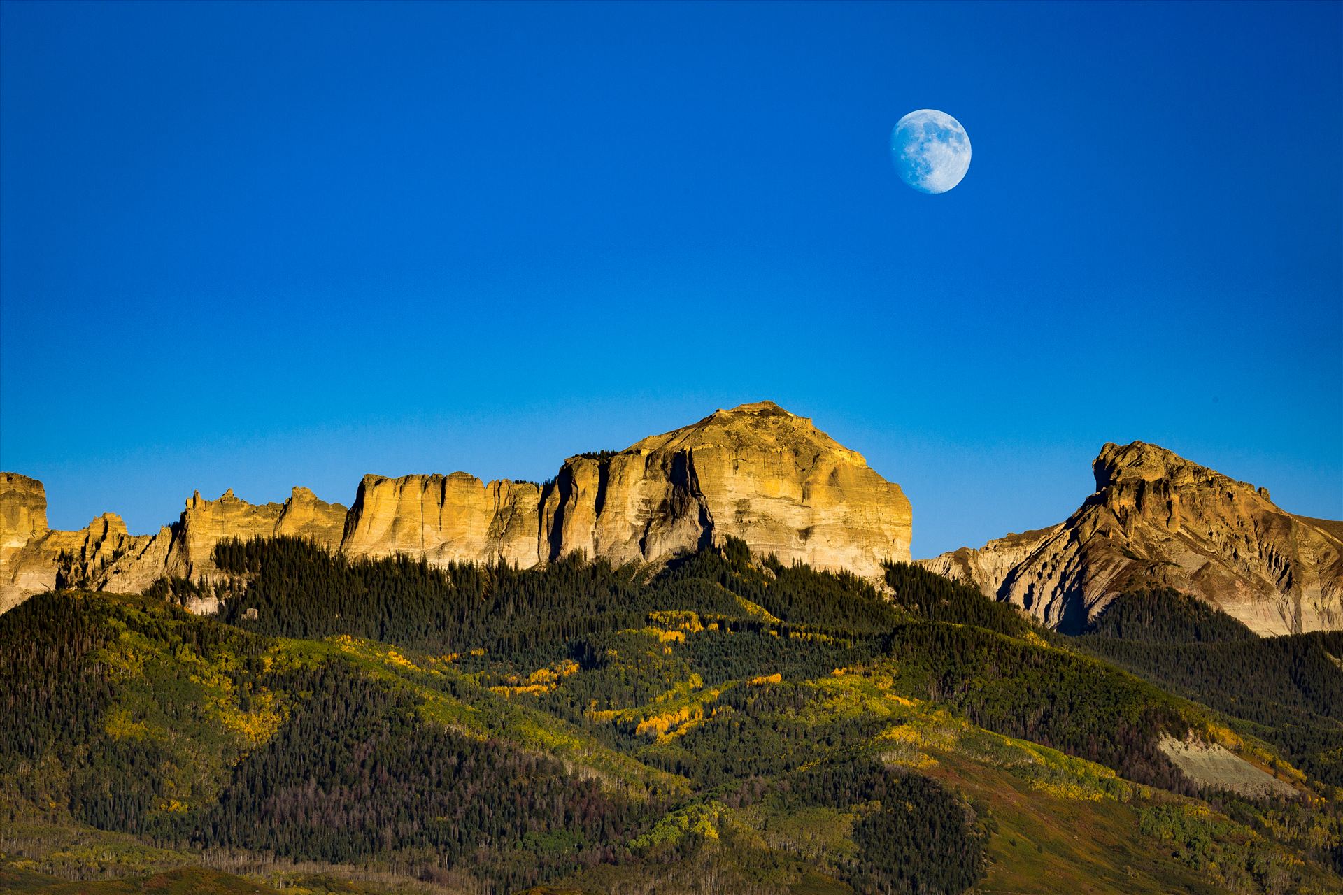Moonrise over Chimney Peak - The moon rises over Chimney Peak outside of Ridgeway, Colorado. by Scott Smith Photos