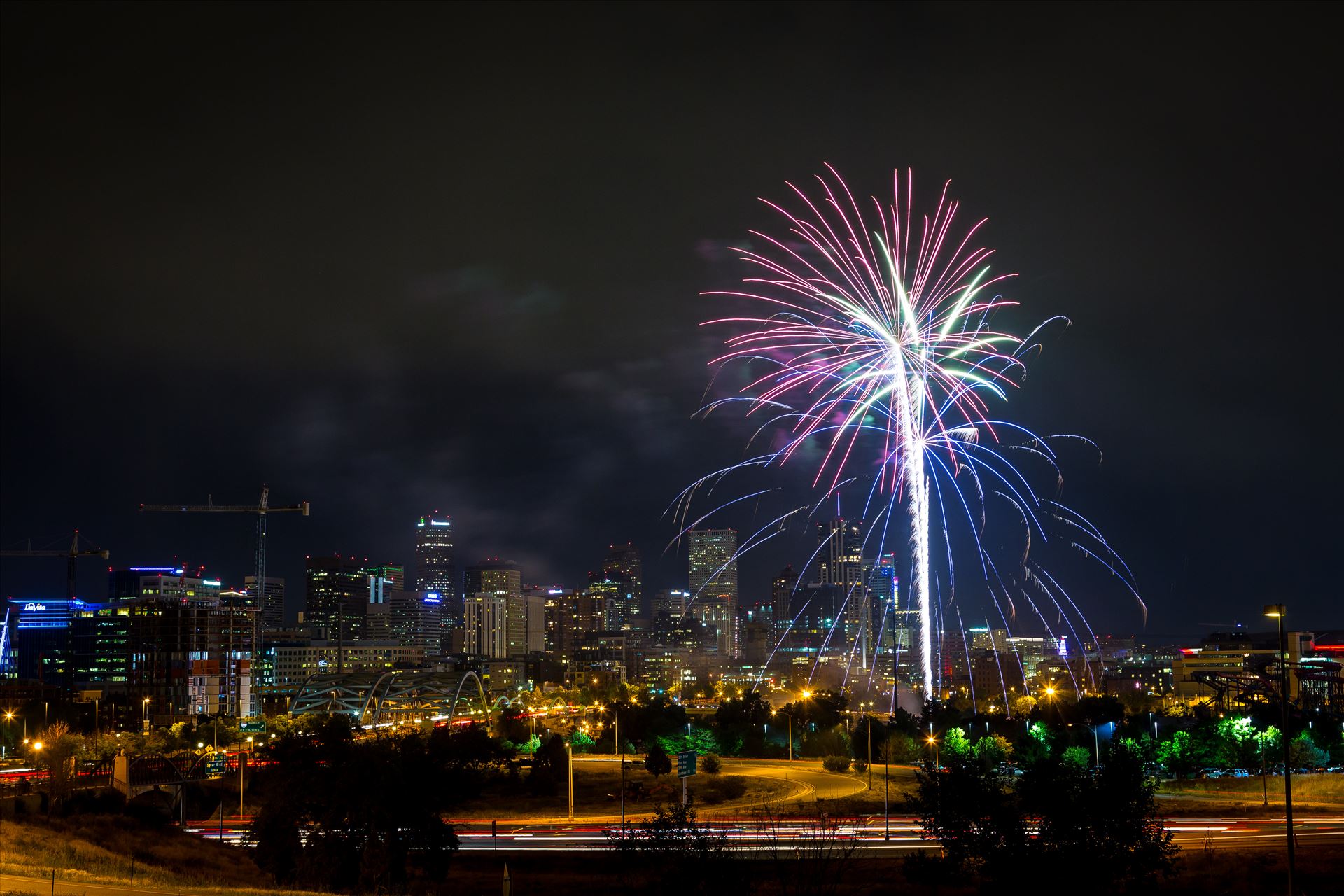 Elitch's Fireworks 2016 - 1 - Fireworks from Elitch Gardens, taken near Speer and Zuni in Denver, Colorado. by Scott Smith Photos