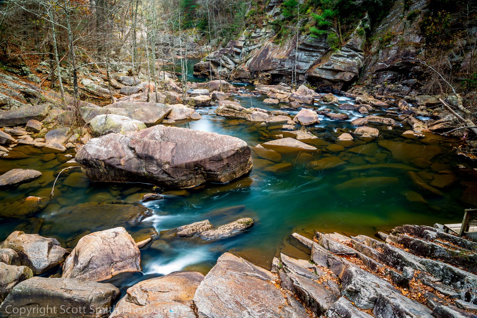 Tallulah Gorge - The beautiful emerald-green water at the bottom of Tallulah Gorge, Georgia. by Scott Smith Photos