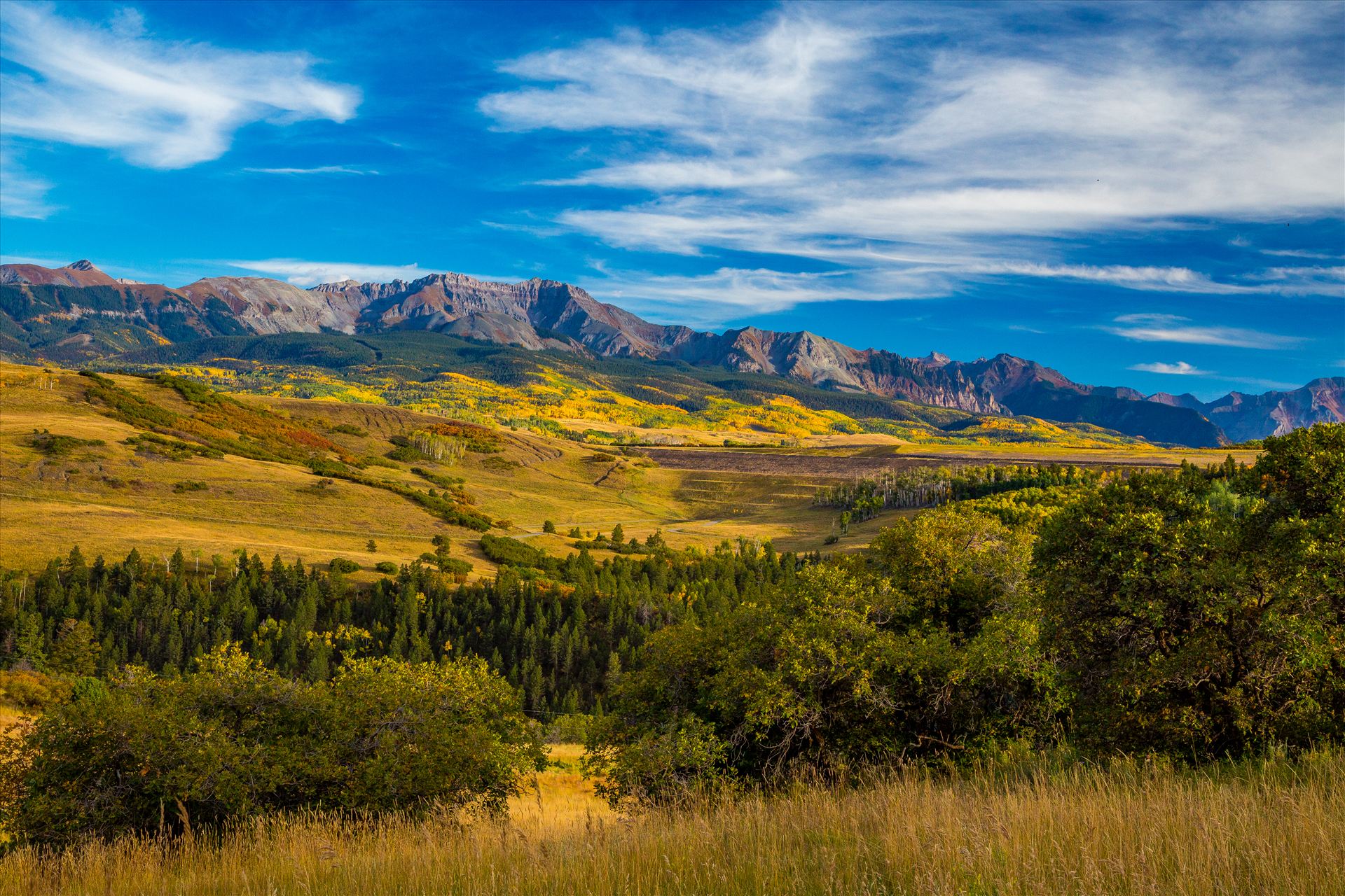 Last Dollar Road 2 - From Last Dollar Road looking towards the San Joquin Range, the area around Telluride explodes with fall colors. by Scott Smith Photos