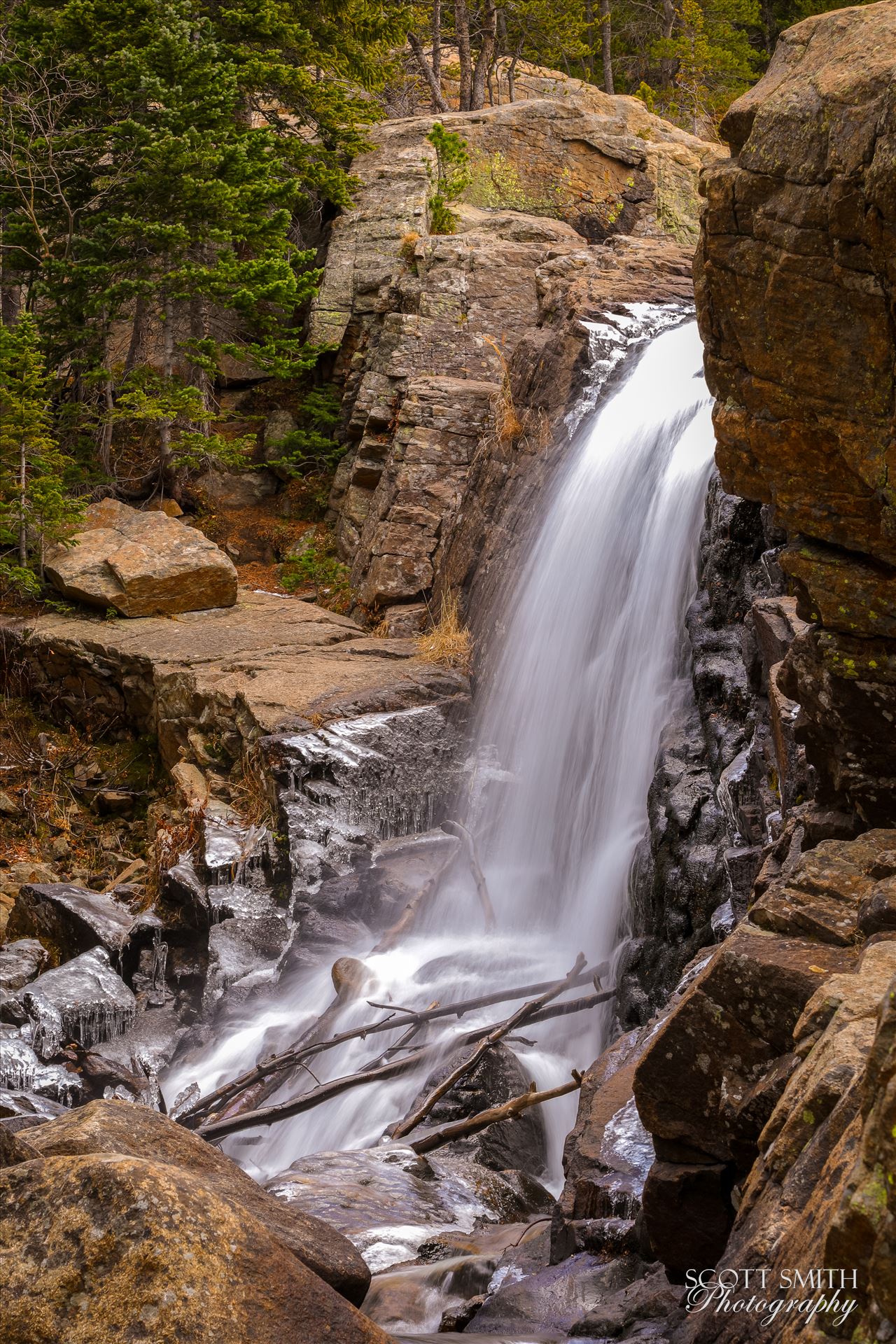 Alberta Falls, Rocky Mountain National Park No 4 - As winter approaches and the temperature starts to drop, ice formations start to appear around Alberta Falls. by Scott Smith Photos