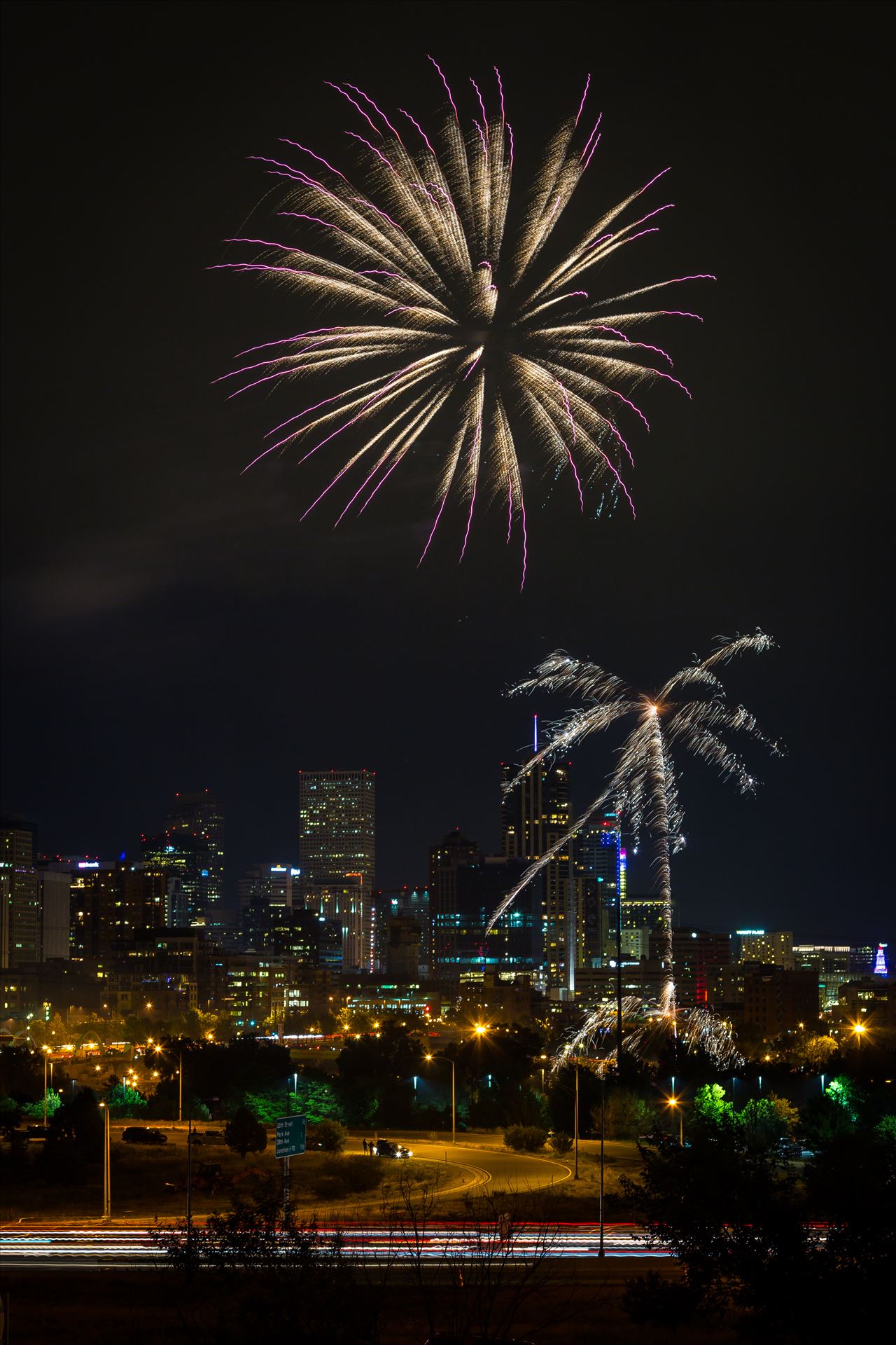 Elitch's Fireworks 2016 - 4 - Fireworks from Elitch Gardens, taken near Speer and Zuni in Denver, Colorado. by Scott Smith Photos