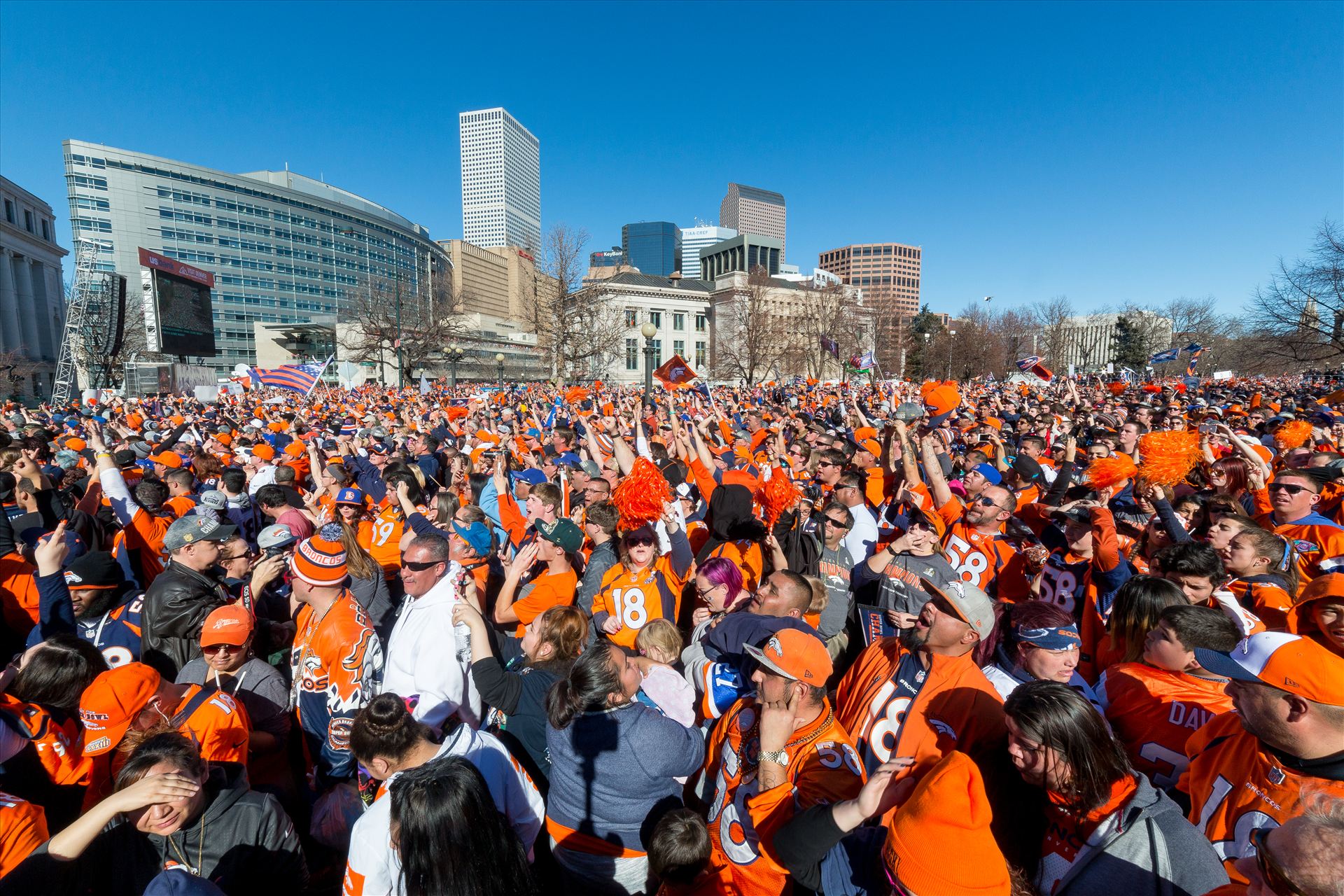 Broncos Fans 2 - The best fans in the world descend on Civic Center Park in Denver Colorado for the Broncos Superbowl victory celebration. by Scott Smith Photos