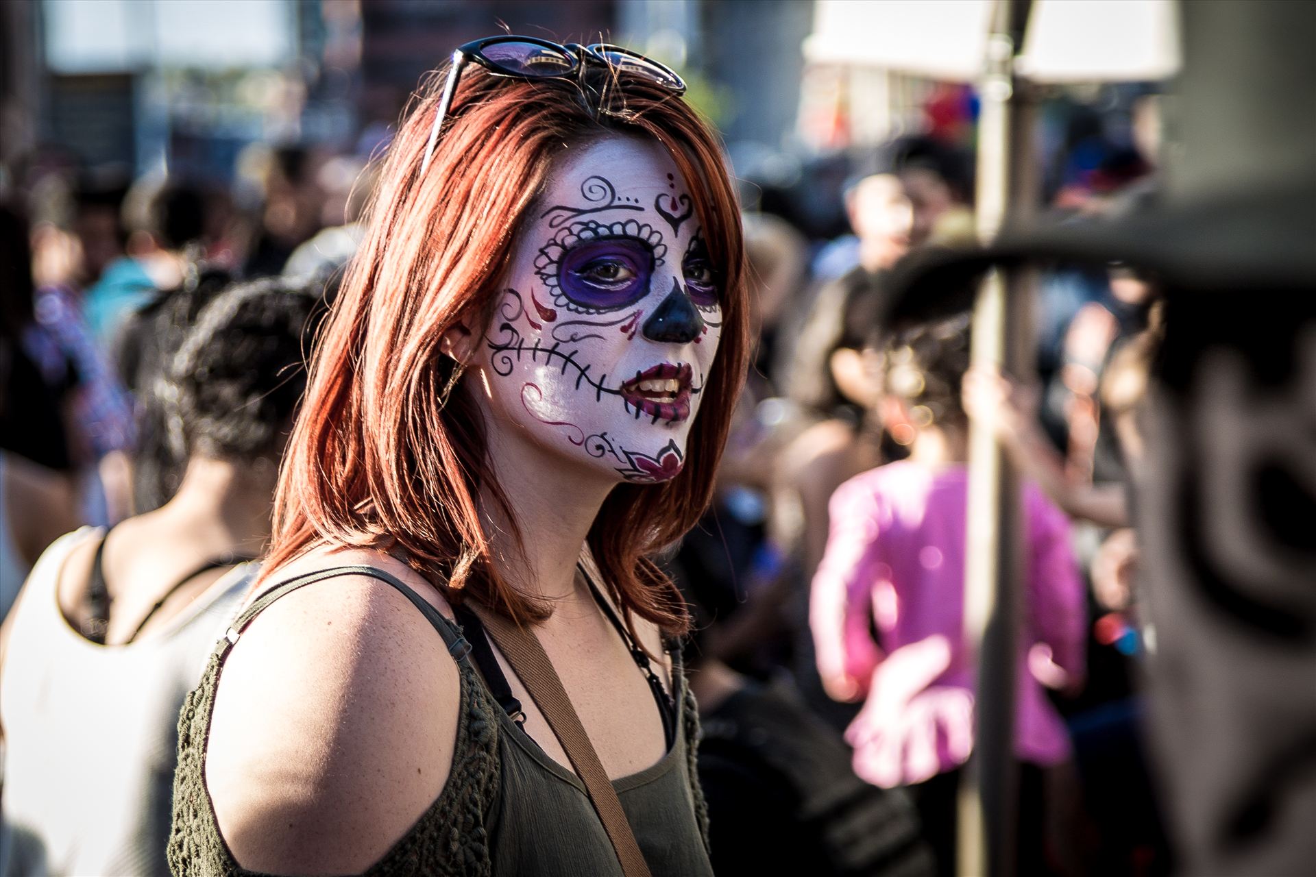 Denver Zombie Crawl 2015 21 - A redhead with day of the dead makeup at the Denver Zombie Crawl 2015 by Scott Smith Photos