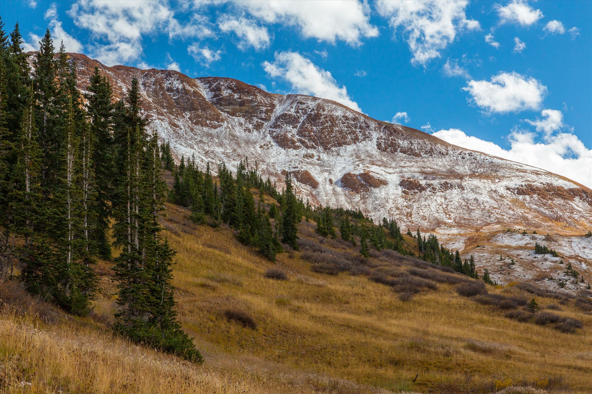 Snow at Mount Baldy Wilderness - Snow on the peaks at the Mount Baldy Wilderness area, near the summit. Taken from Schofield Pass in Crested Butte, Colorado. by Scott Smith Photos