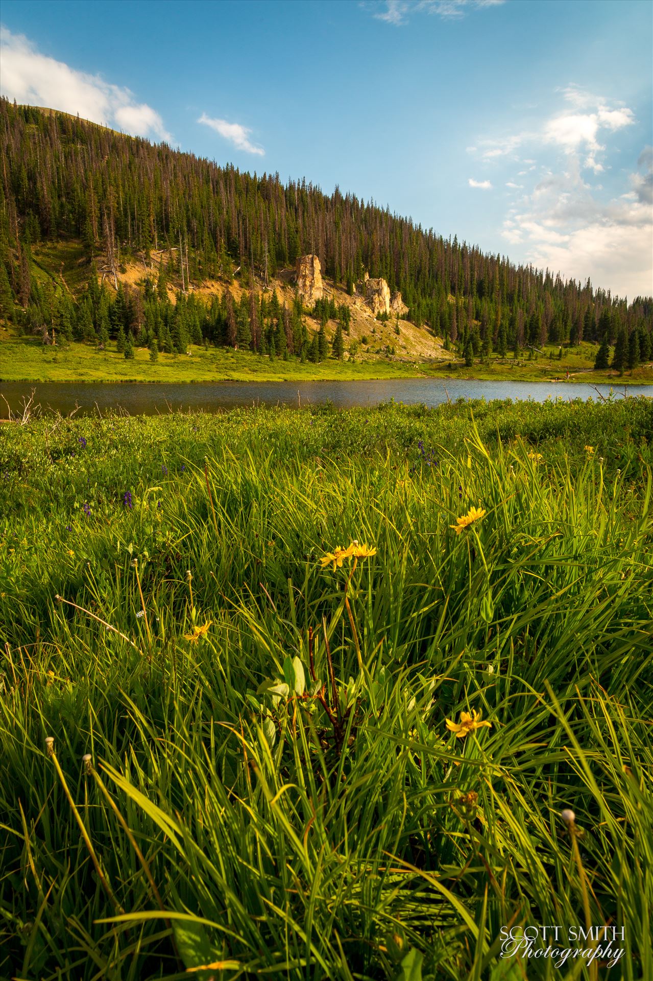 Poudre Lake - Evening sun lights the hills around Poudre Lake, on Trail Ridge Road. by Scott Smith Photos