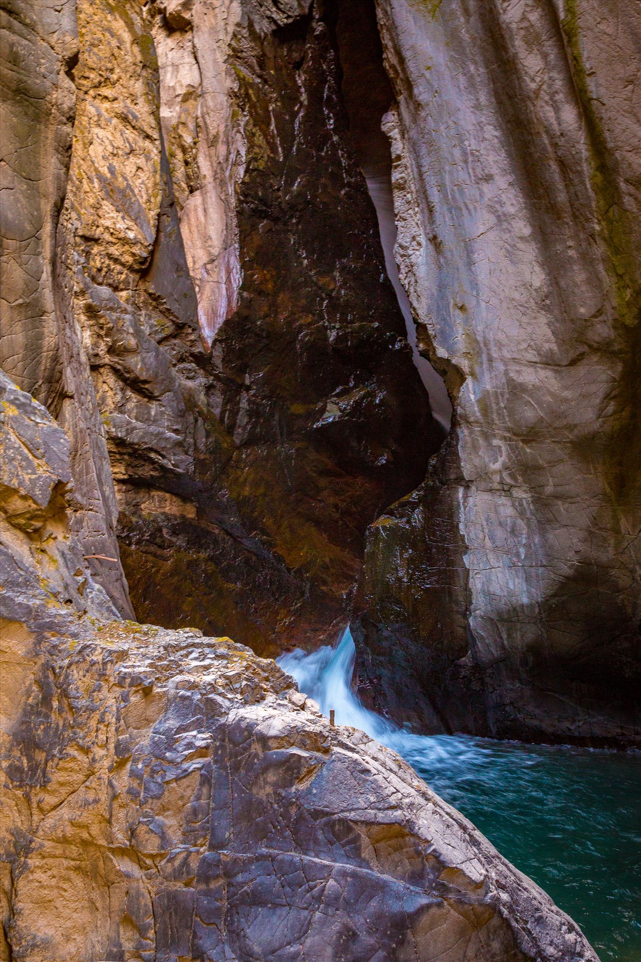 Ouray Box Canyon Falls 4 - An waterfall at the end of a narrow box Canyon in Ouray,Colorado. by Scott Smith Photos