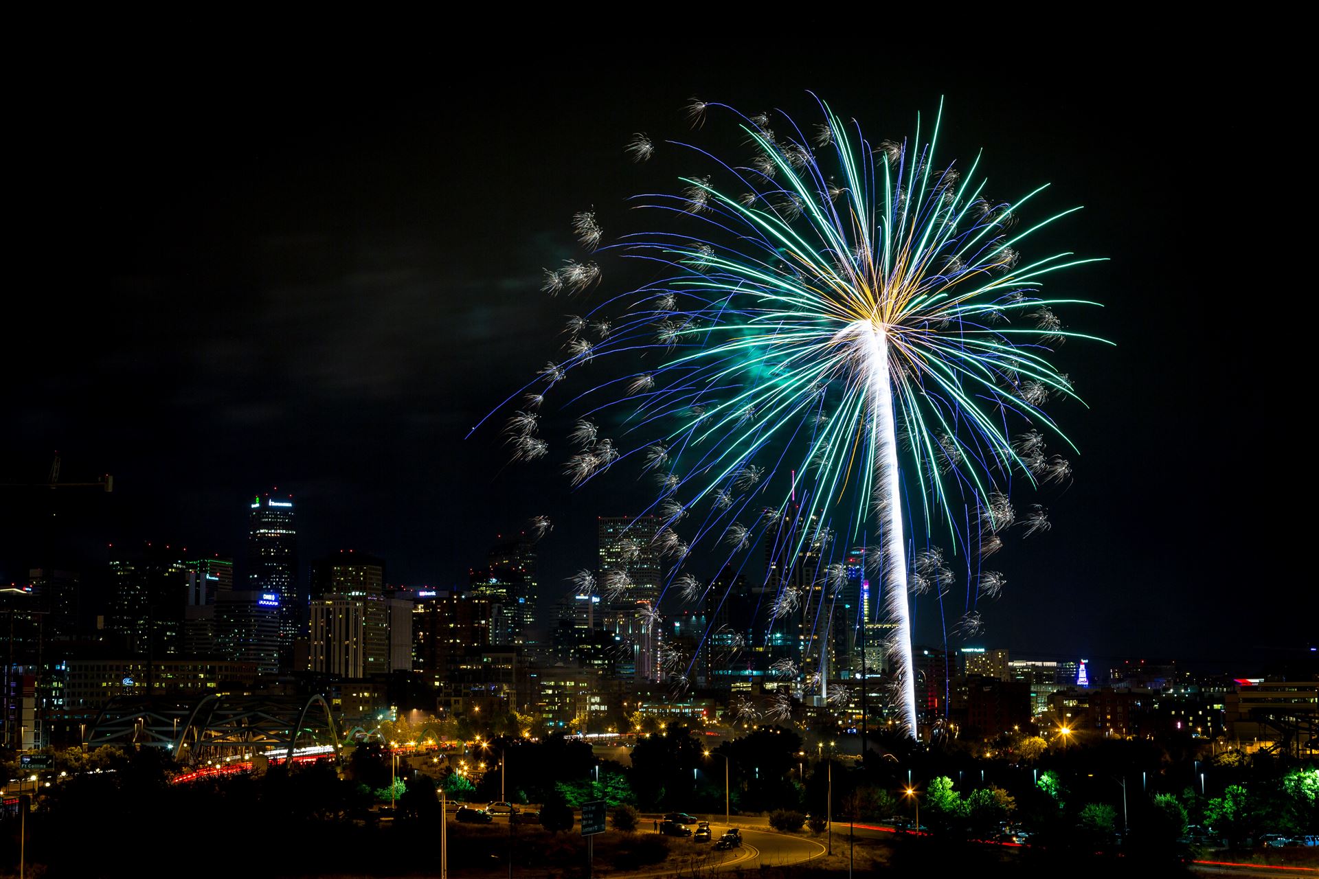Elitch's Fireworks 2016 - 11 - Fireworks from Elitch Gardens, taken near Speer and Zuni in Denver, Colorado. by Scott Smith Photos