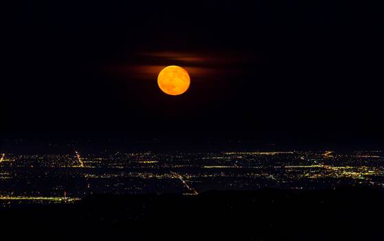 The supermoon from the Goliath Wilderness Area, Mt Evans. Looking towards Englewood and Littleton, Colorado.