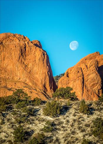 Moon setting over the Garden of the Gods.