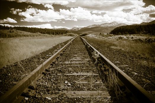Miles of railroad tracks going into the distance outside of Leadville, Colorado.