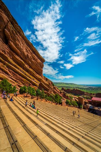 People getting a workout at Red Rocks amphitheater on a warm Sunday morning.