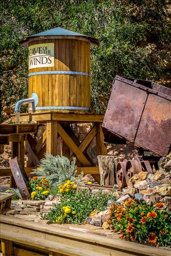 A rustic display outside the entrance to the Cave of the Winds in Manitou, Colorado.