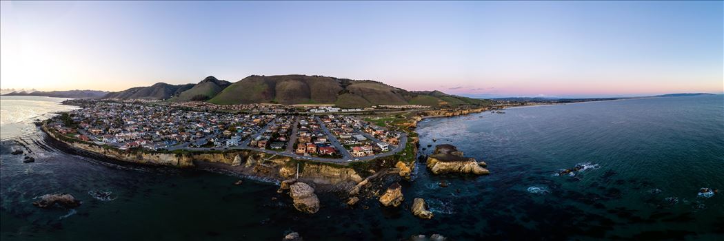 Near sunset, at Shell Beach, California.  Composite of 21 high res images from a Phantom 4 Pro.  This is a super high resolution image at over 16k by 4k pixels.