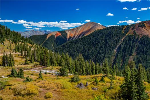 Ophir Pass, featuring one of the red mountains, between Ouray and Silverton Colorado in the fall.